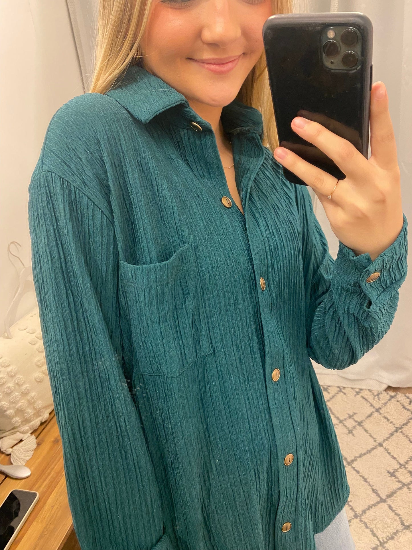 Viridian Pleated Button Up