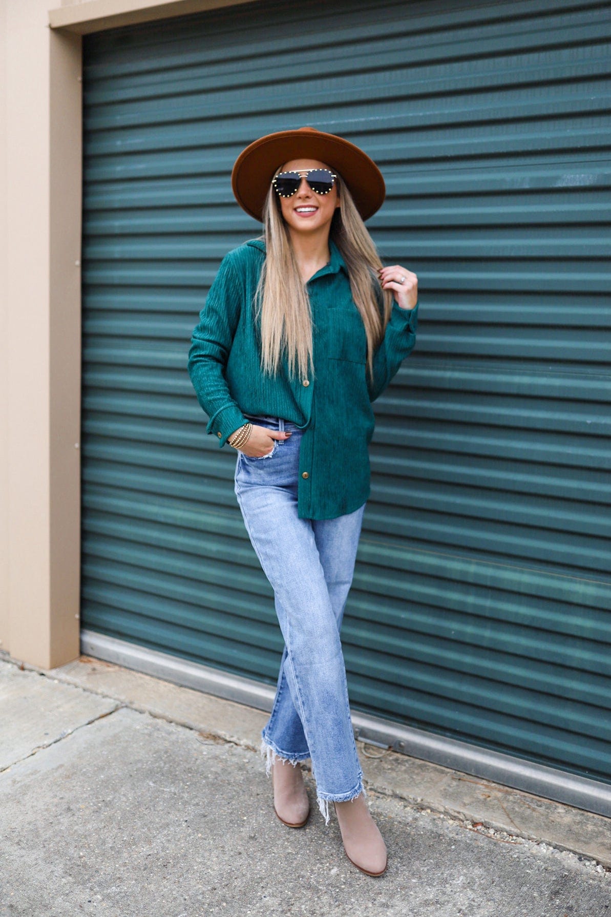 Viridian Pleated Button Up