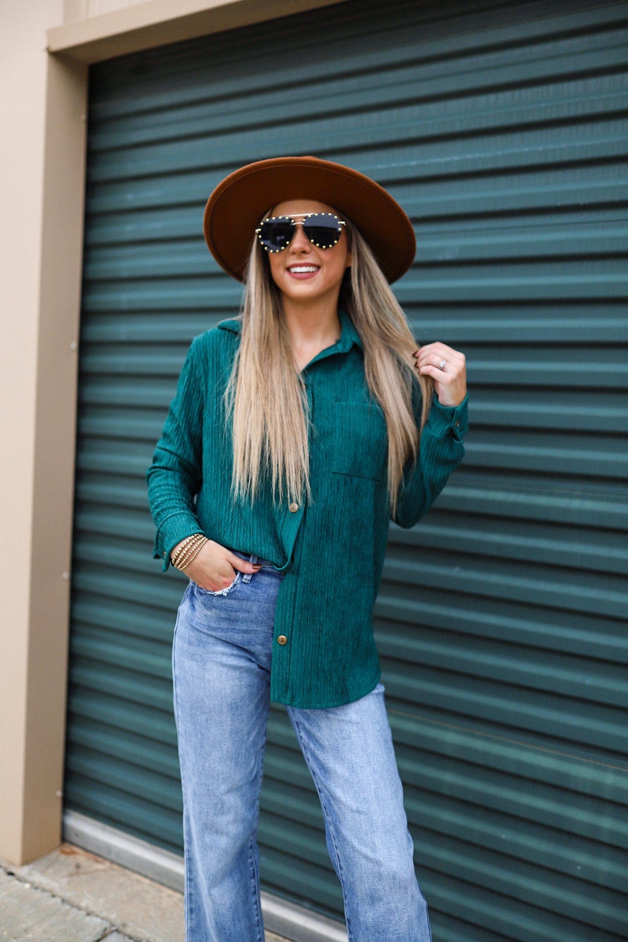 Viridian Pleated Button Up