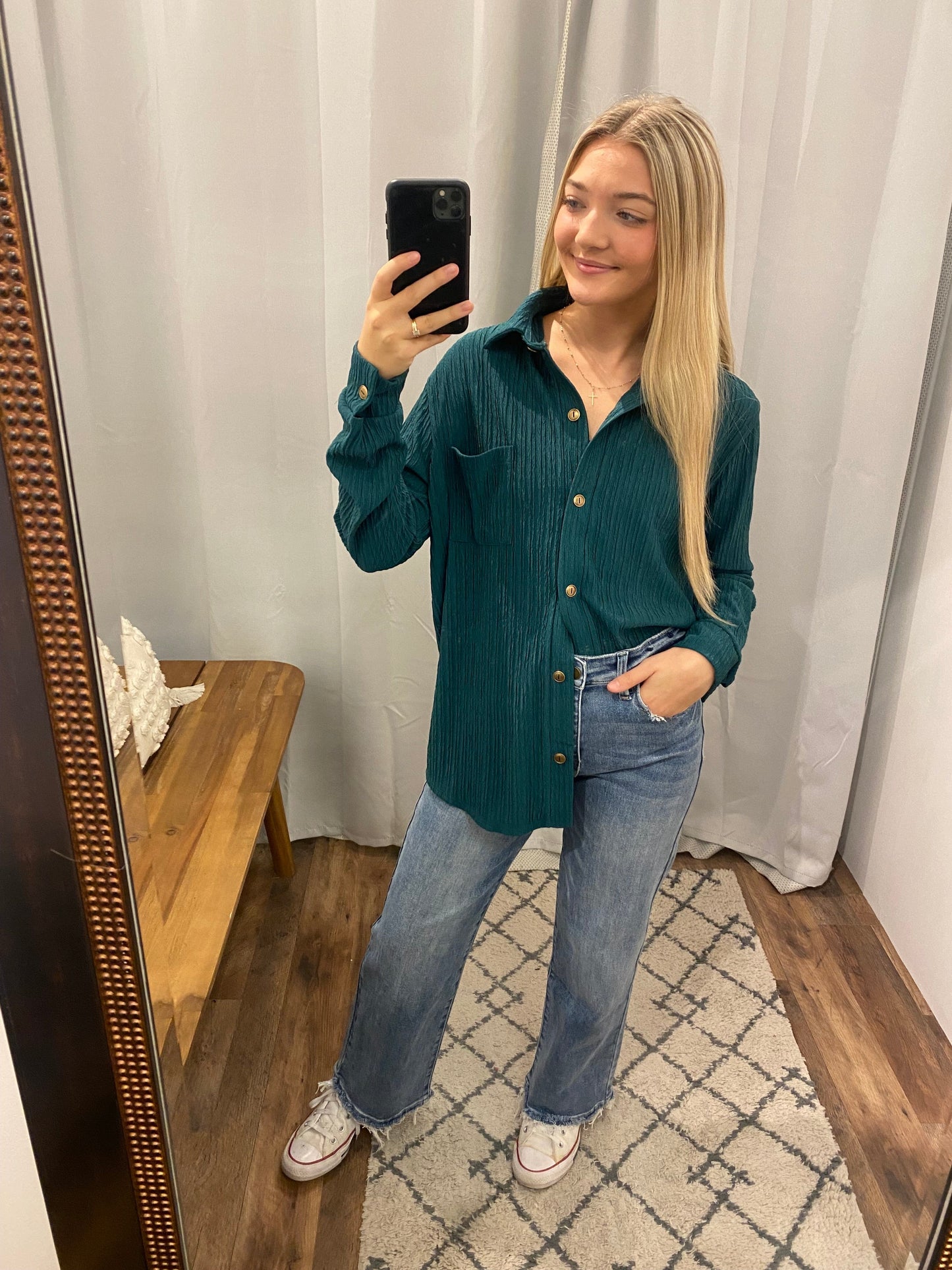 Viridian Pleated Button Up