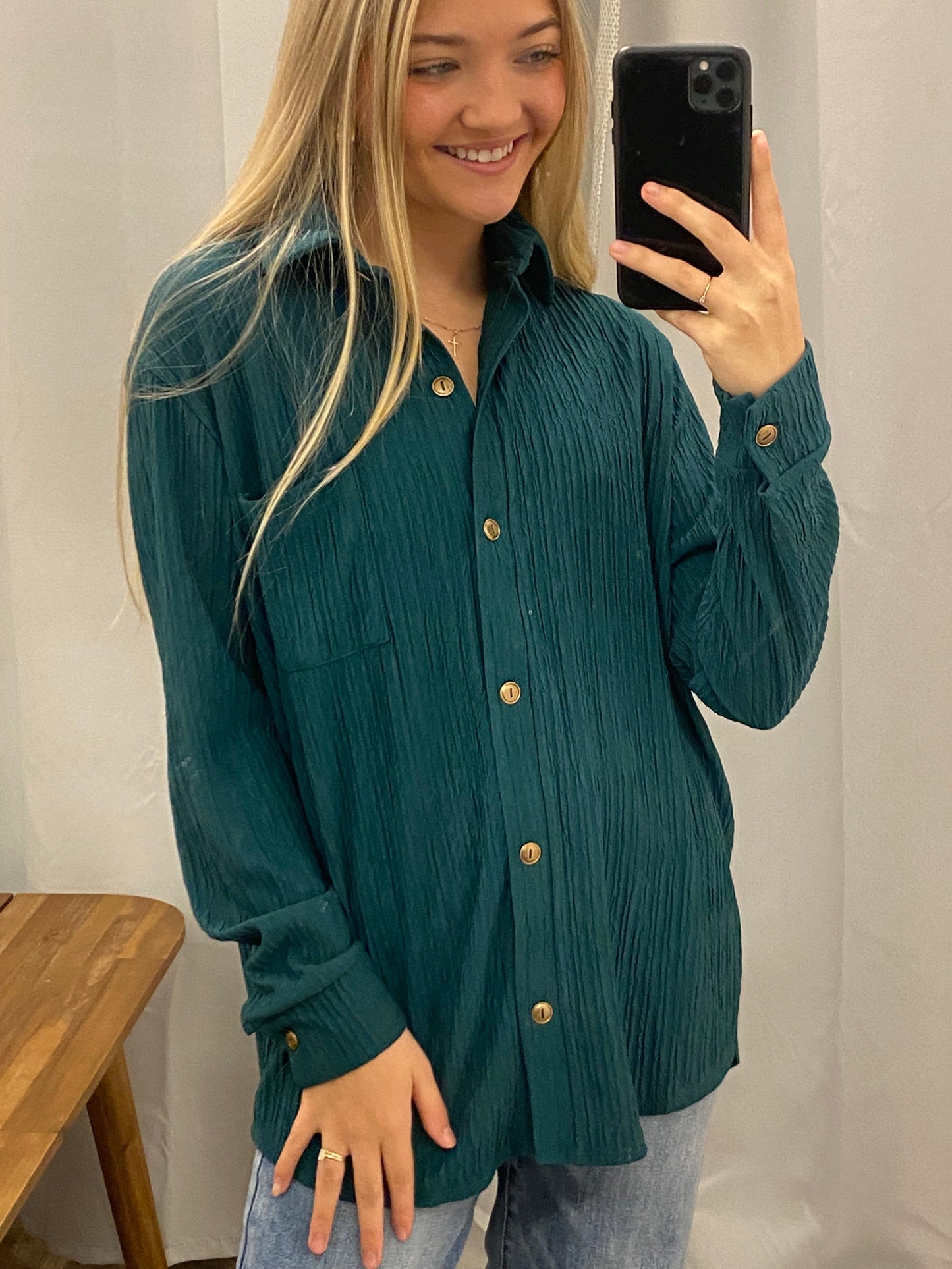 Viridian Pleated Button Up