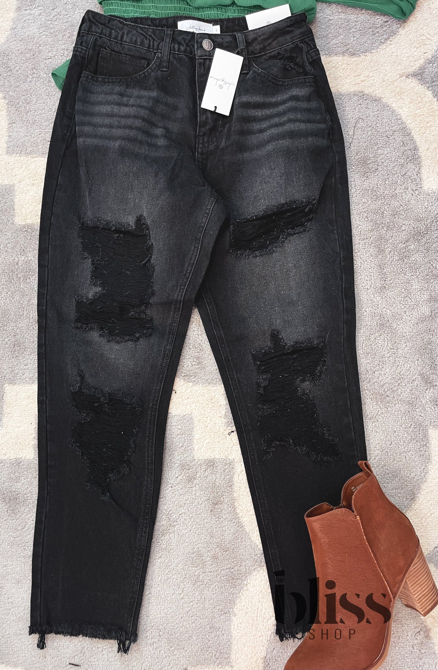 Rumor Has It Black Distressed Girlfriend Jeans