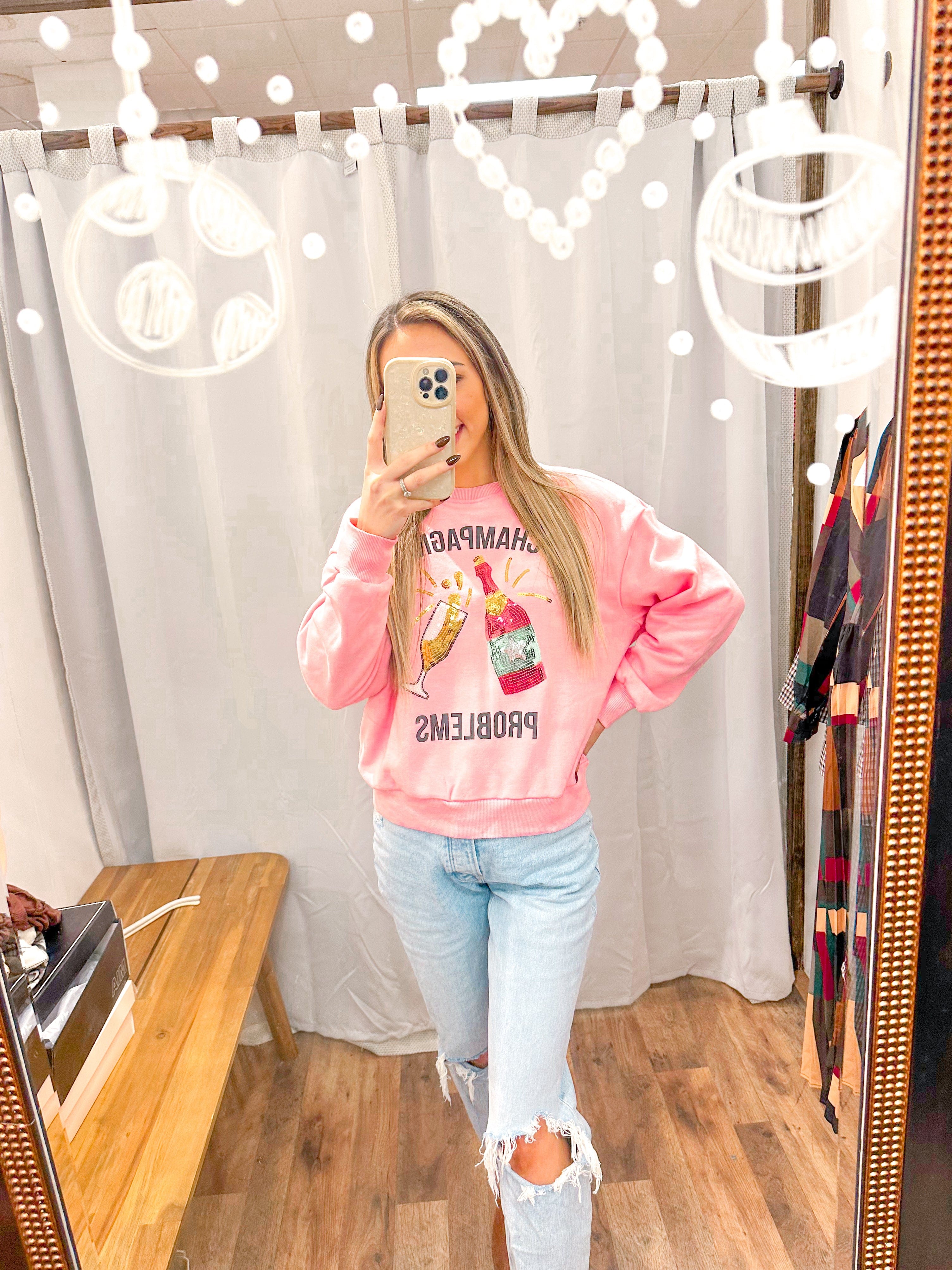 Champagne Problems Sequin Sweatshirt – The Bliss Shop