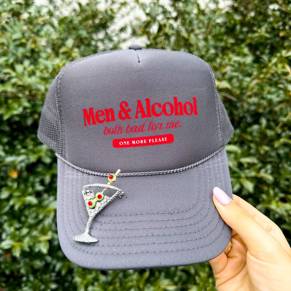Men & Alcohol Both Bad For Me Grey Trucker Hat – The Bliss Shop