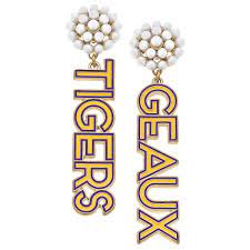 Geaux Tigers Pearl Earrings