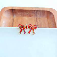Red Confetti Bow Stud Earrings