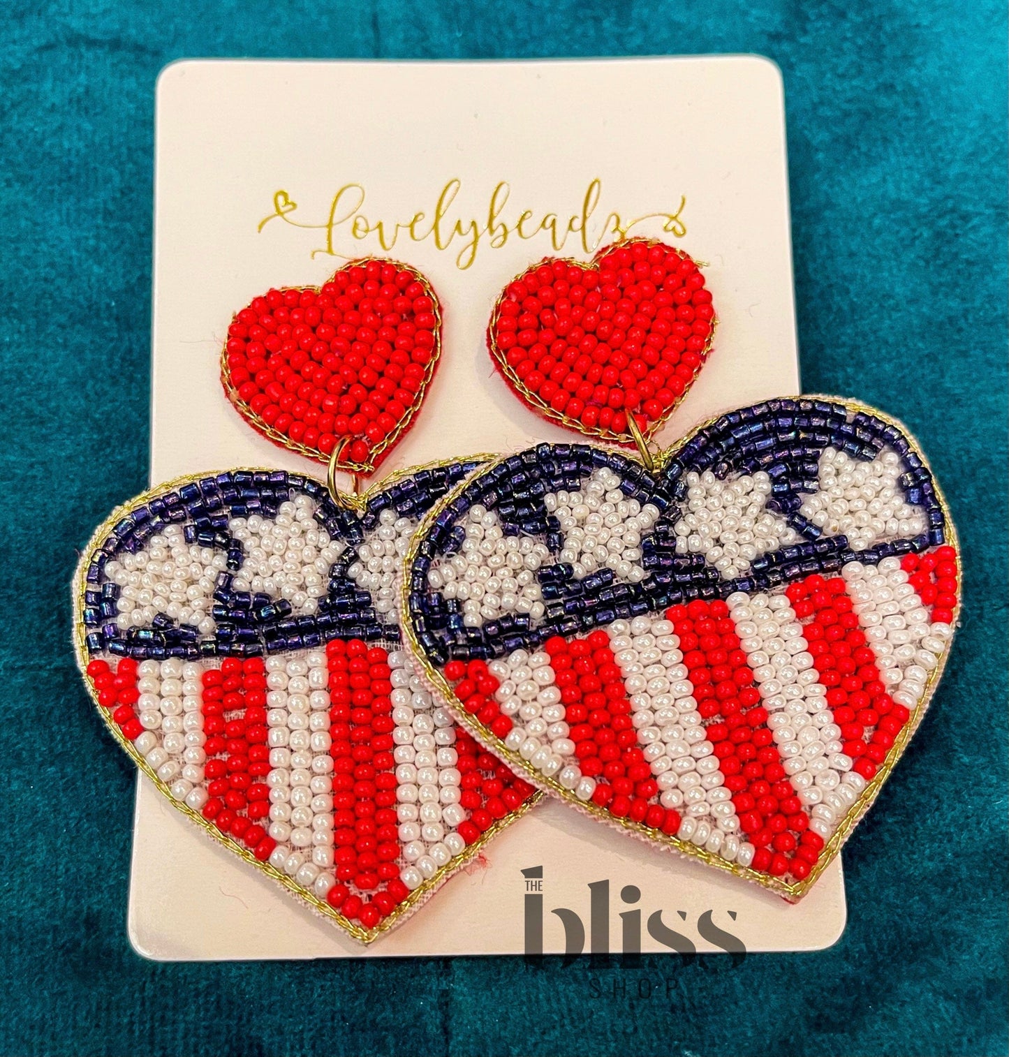 USA Beaded Heart Earrings