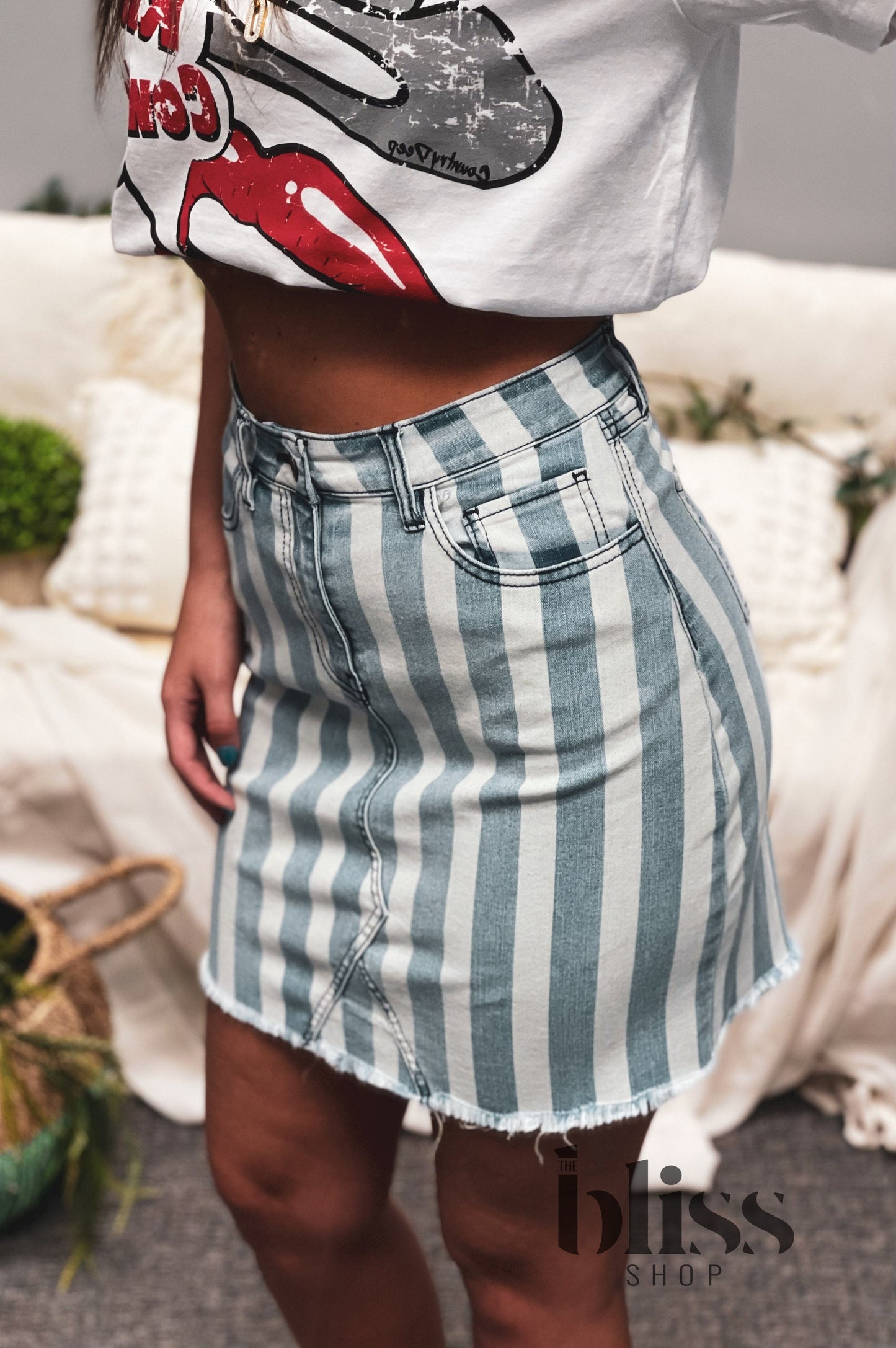 Kacey Striped Denim Skirt