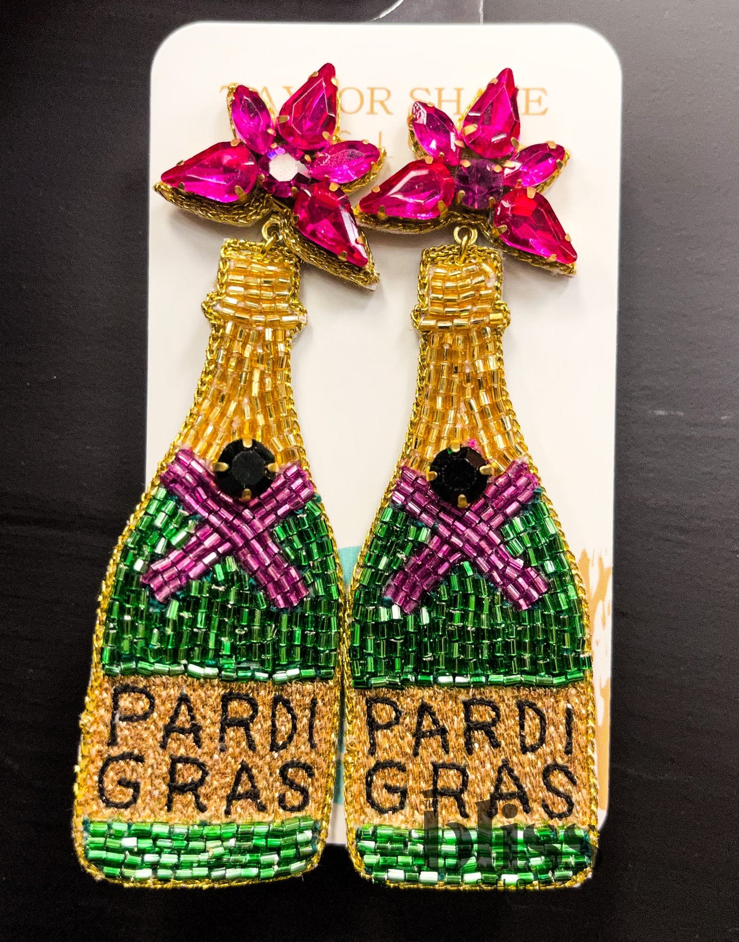 Beaded Pardi Gras Bottle Earrings